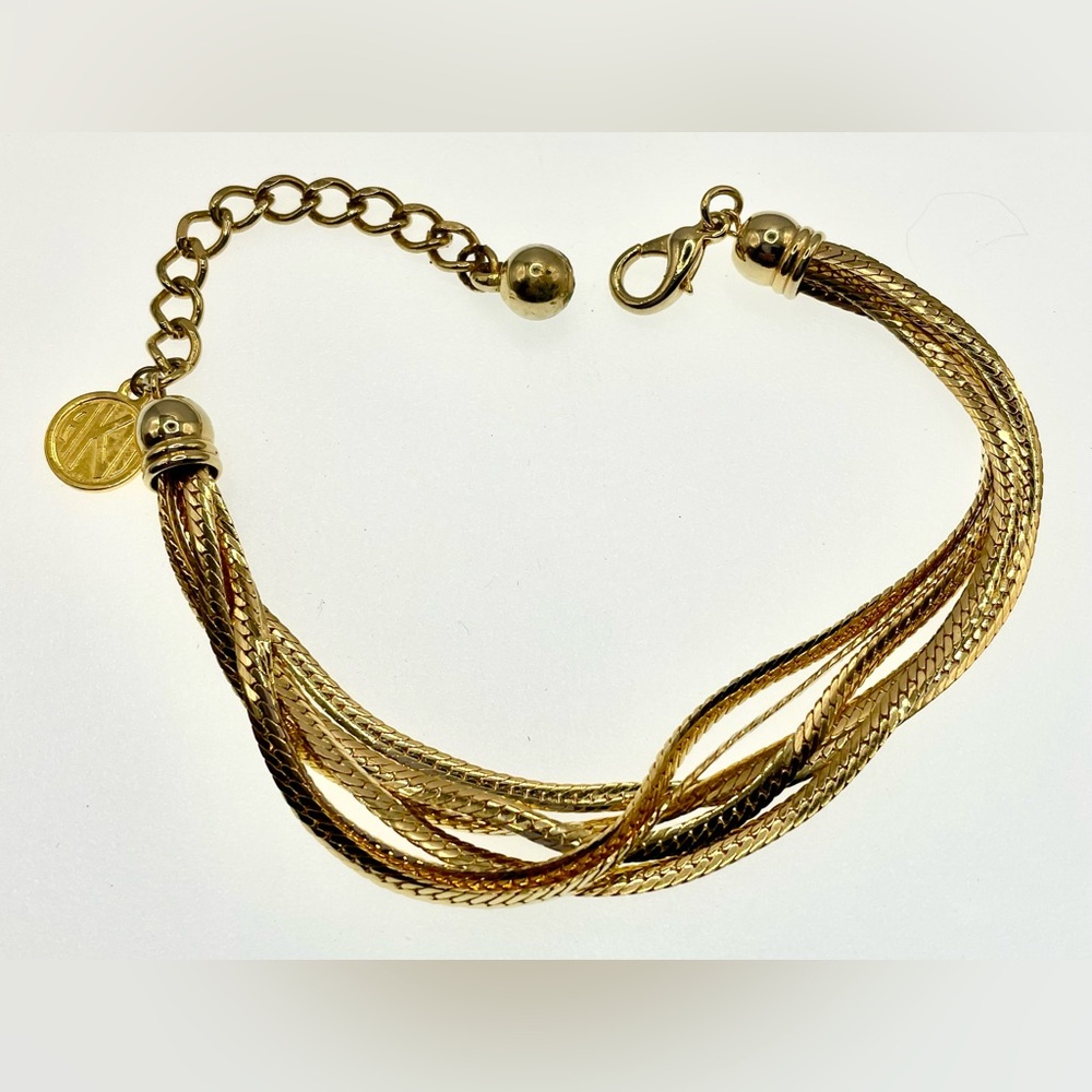 Vintage Signed AKII Anne Klein Gold Tone Multi Chain Herringbone Bracelet